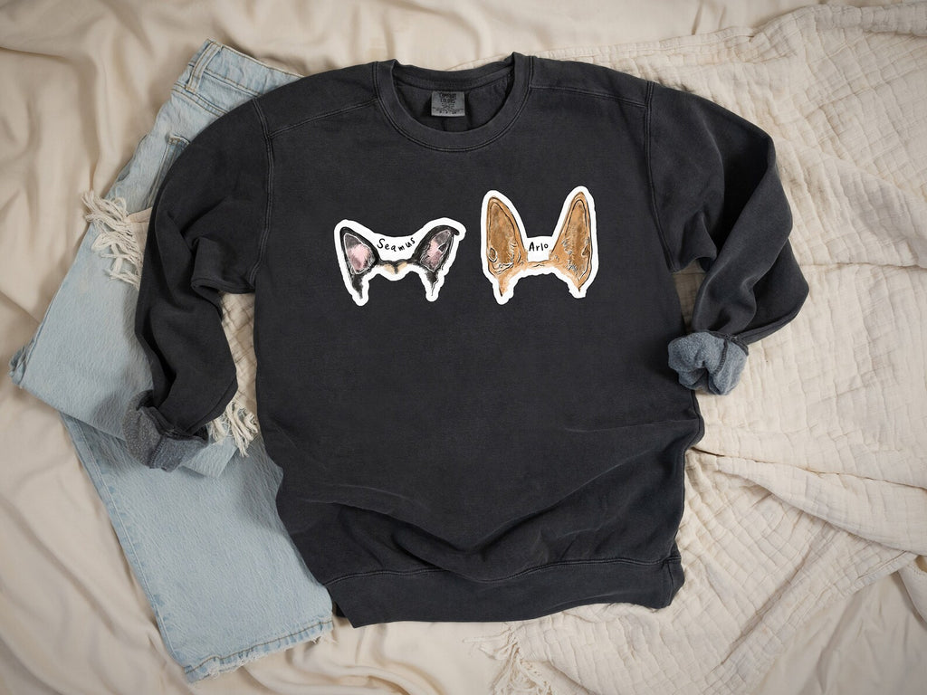 Custom Comfort Colors Faux Stickers Custom Pet Ears Sweatshirt Top in Pepper Black