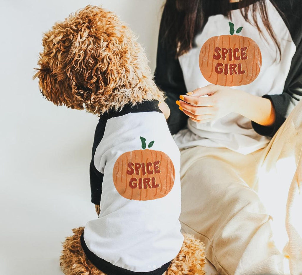 Pumpkin Spice Girls Human Dog Matching Raglan Set in Black and White