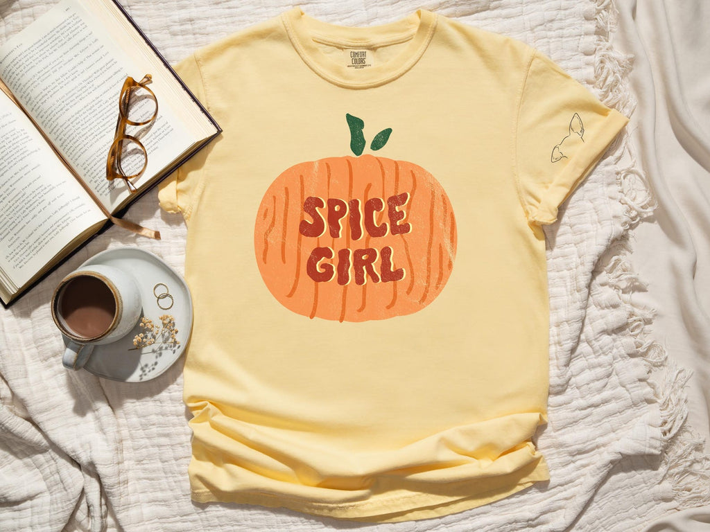 Pumpkin Spice Girl Unisex T-Shirt With Optional Custom Pet Ears - In Butter Yellow - Comfort Colors Brand