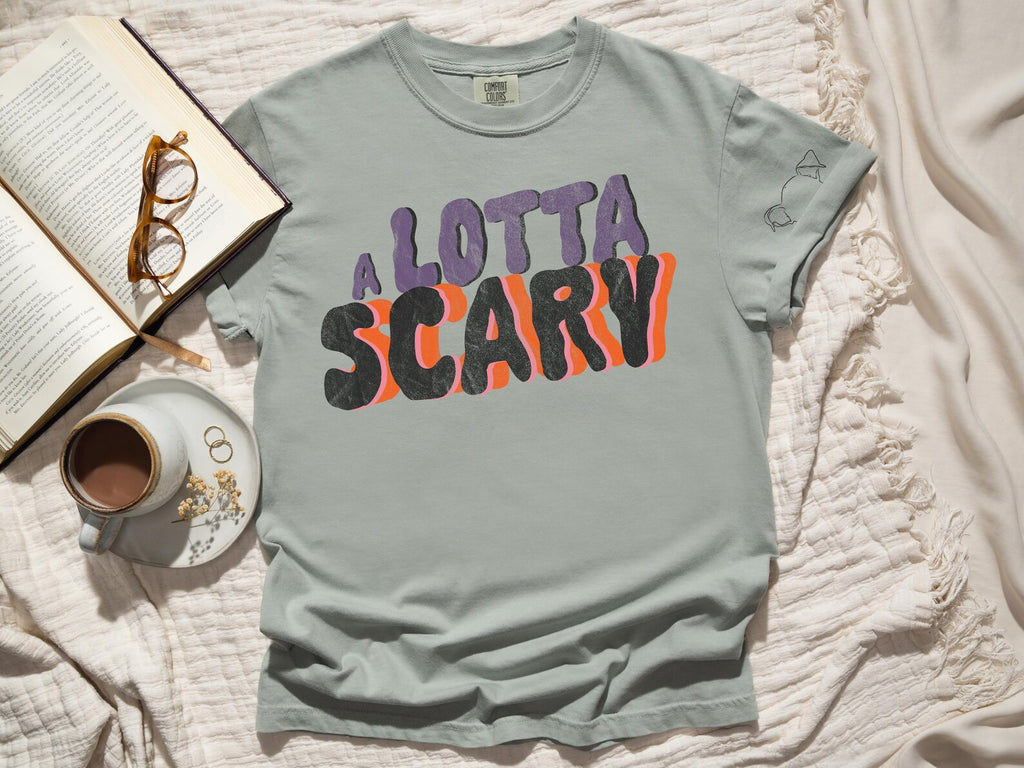 A Little Scary or A Lotta Scary Unisex T-Shirt With Optional Custom Pet Ears in Sage Green