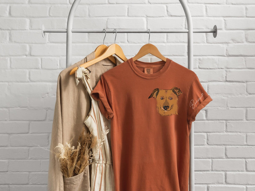 Now in Color! - Comfort Colors Personalized Full Face Pet Portrait T-Shirt - In Yam Color