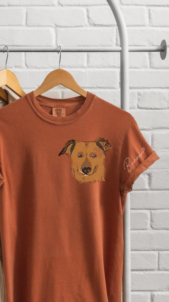 Now in Color! - Comfort Colors Personalized Full Face Pet Portrait T-Shirt - In Yam Color