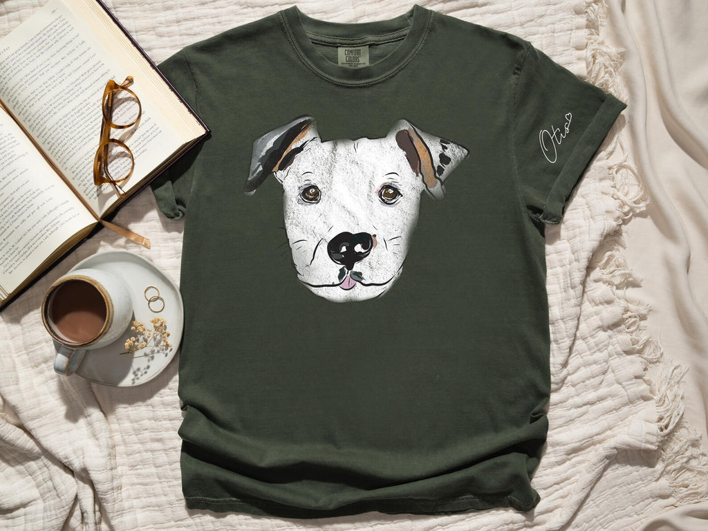 Now in Color! - Comfort Colors Personalized Full Face Pet Portrait T-Shirt in Hunter Green