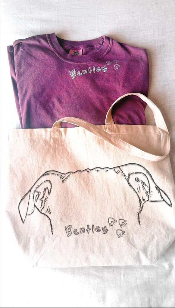 Faux Embroidery Custom Dog, Cat, or Other Pet's Ears Tote With Custom T-Shirt