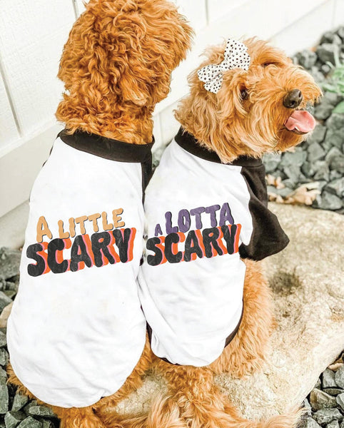 A Little Scary or A Lotta Scary Halloween Dog Raglan Single or Set in Black and White