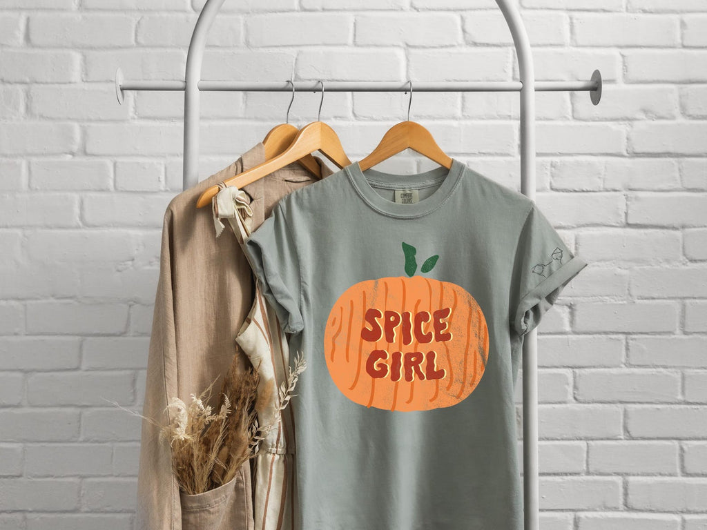 Pumpkin Spice Girl Unisex T-Shirt With Optional Custom Pet Ears - Comfort Colors Tee in Sage Green