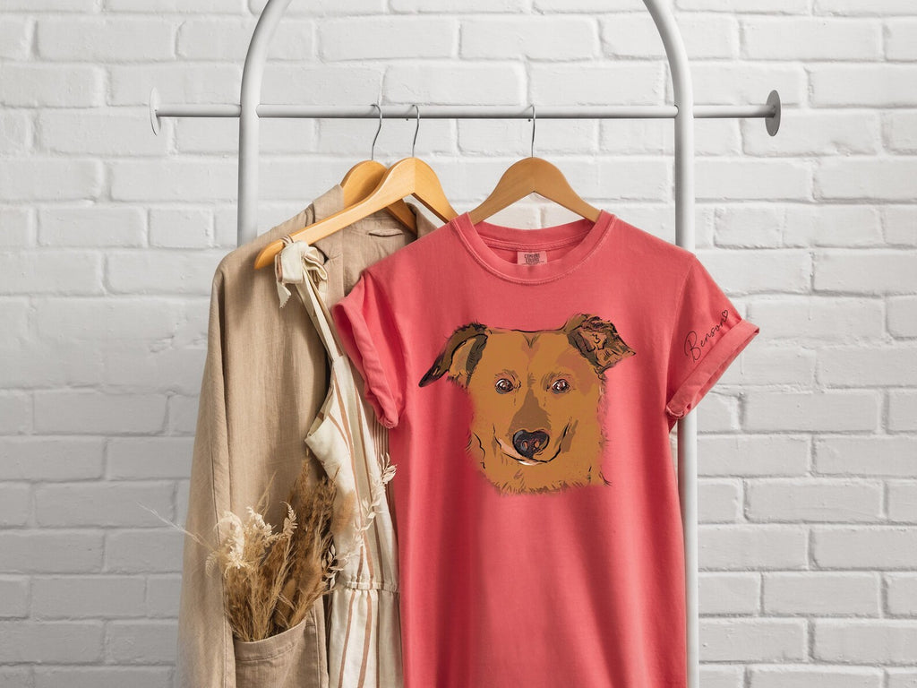 Now in Color! - Comfort Colors Personalized Full Face Pet Portrait T-Shirt in Watermelon Color