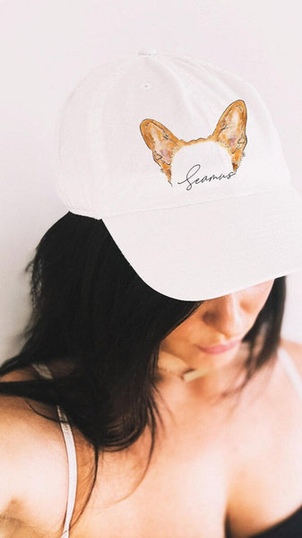 Custom Full Color Dog or Cat Other Pet's Flower Crown Baseball Hat with Corgi Ears and Script