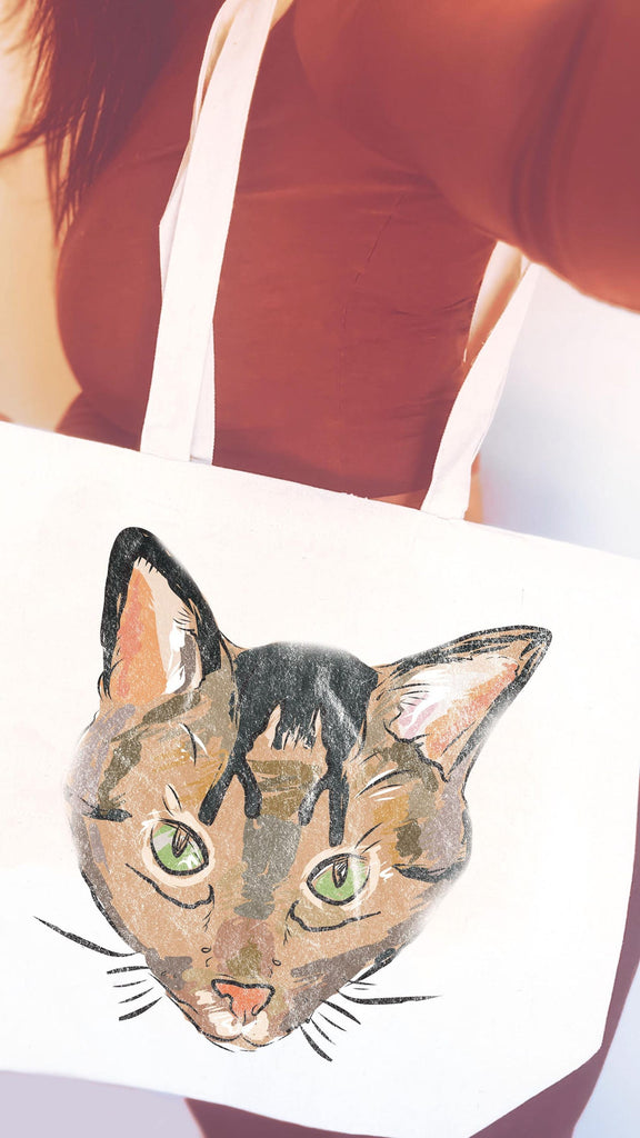 Full Color Dog, Cat, or Other Pet Full Face Front and Back Custom Tote Bag with Vintage Style Art