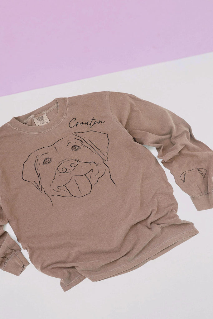 Comfort Colors Custom Full Face Pet Portrait Unisex Long Sleeve T-Shirt with Ears on Sleeve