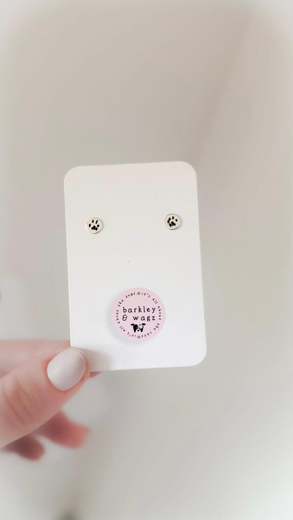 Custom Pet Paw, Nose Print, and/or Pet Ears Stud Earrings in Sterling Silver - Dainty Minimalist Dog Mom Jewelry