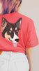 Now in Color! - Comfort Colors Custom Full Face Pet Portrait Unisex Front Back T-Shirt with Faux Embroidered Text