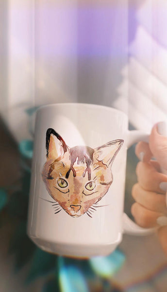 Custom Full Color Pet Portrait Coffee Mug with Personalized Cat Art