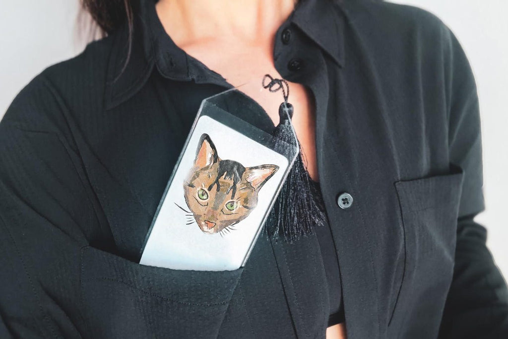 Custom Full Color Full Face Pet Portrait Bookmark with Customized Distressed Cat Portrait