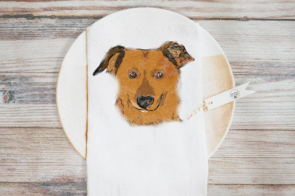 Custom Full Color Dog, Cat, or Other Pet Portrait Tea Towel with Vintage Style Texture