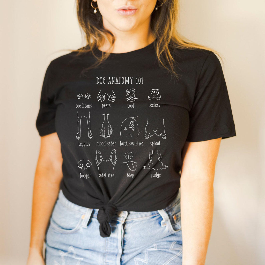 Dog Anatomy 101 Front/Back Tied T-Shirt in Black