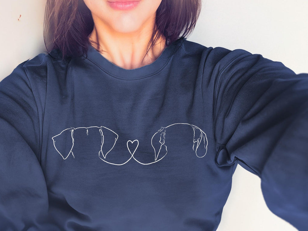 Customized Heart Between Pet Ears Comfort Colors Sweatshirt in Navy Blue