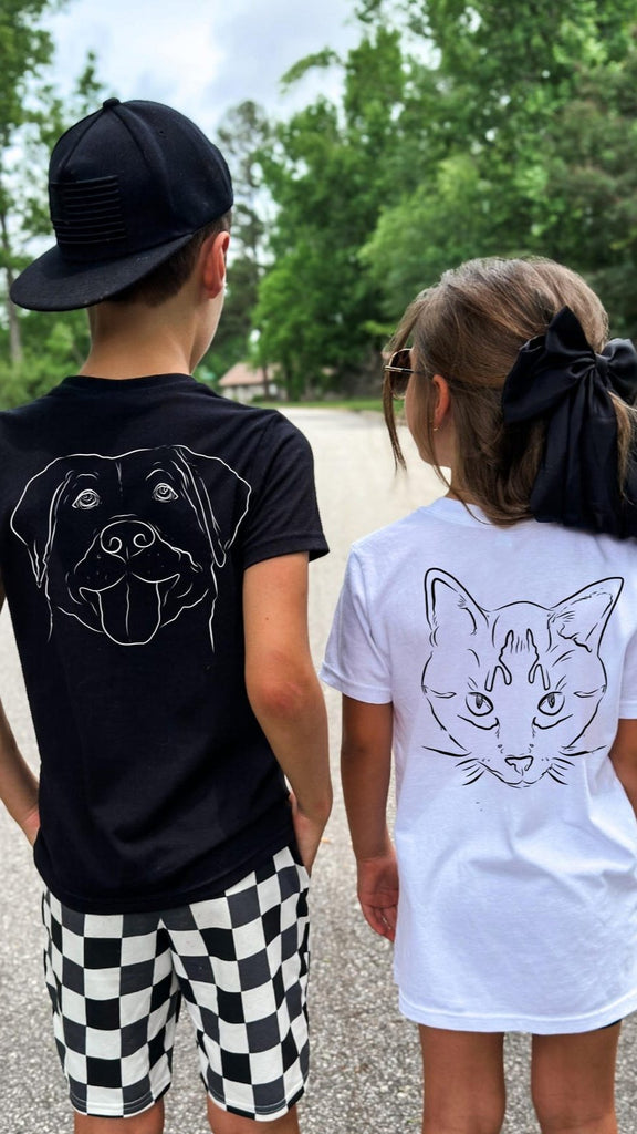 INFANT, TODDLER, or YOUTH Custom Full Face Pet Line Art T-Shirt in Black and White