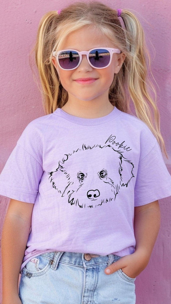 INFANT, TODDLER, or YOUTH Custom Full Face Pet Line Art T-Shirt in Orchid Lilac Purple