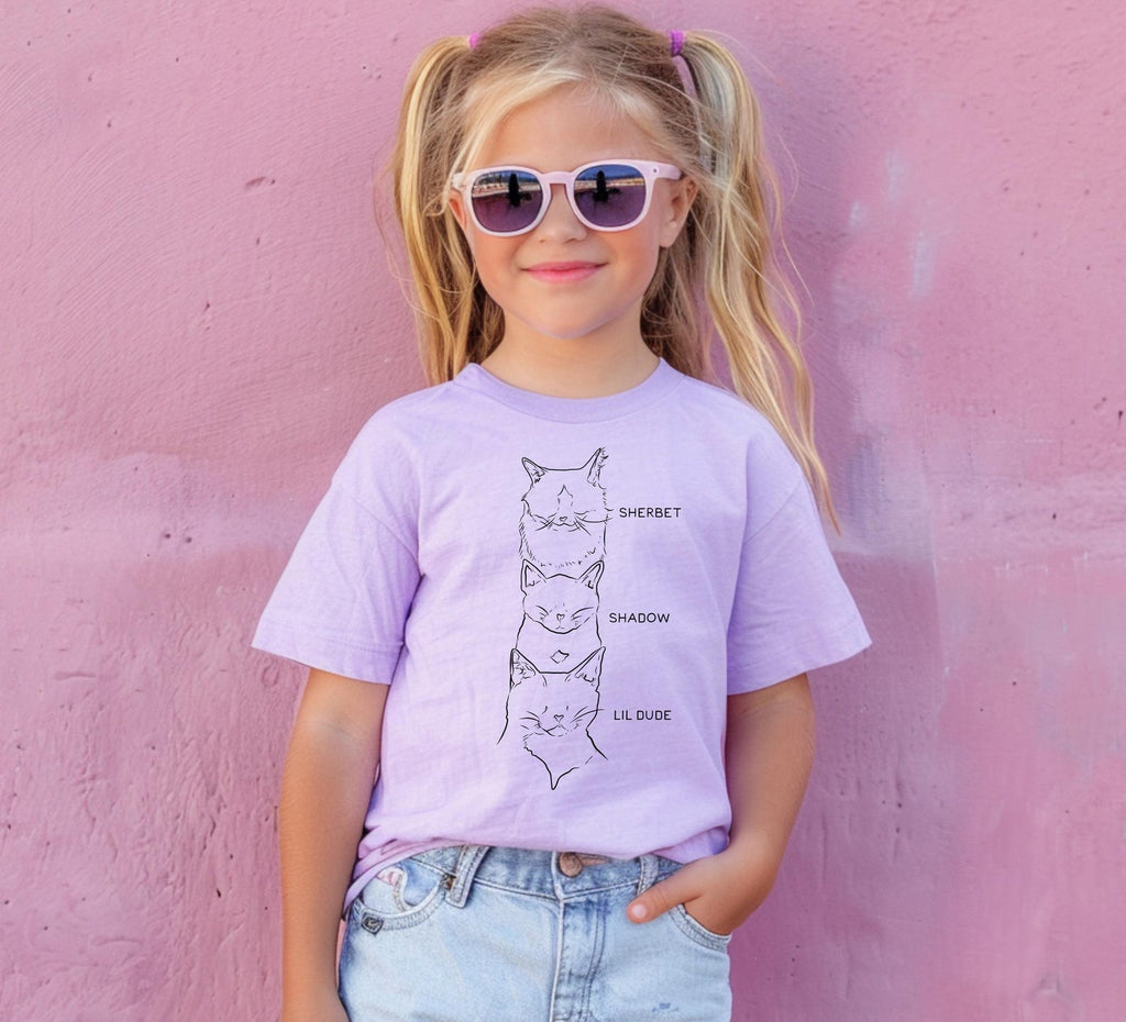 INFANT, TODDLER, or YOUTH Custom Stacked or Side By Side Pets T-Shirt with Cats - Lilac Orchid Purple