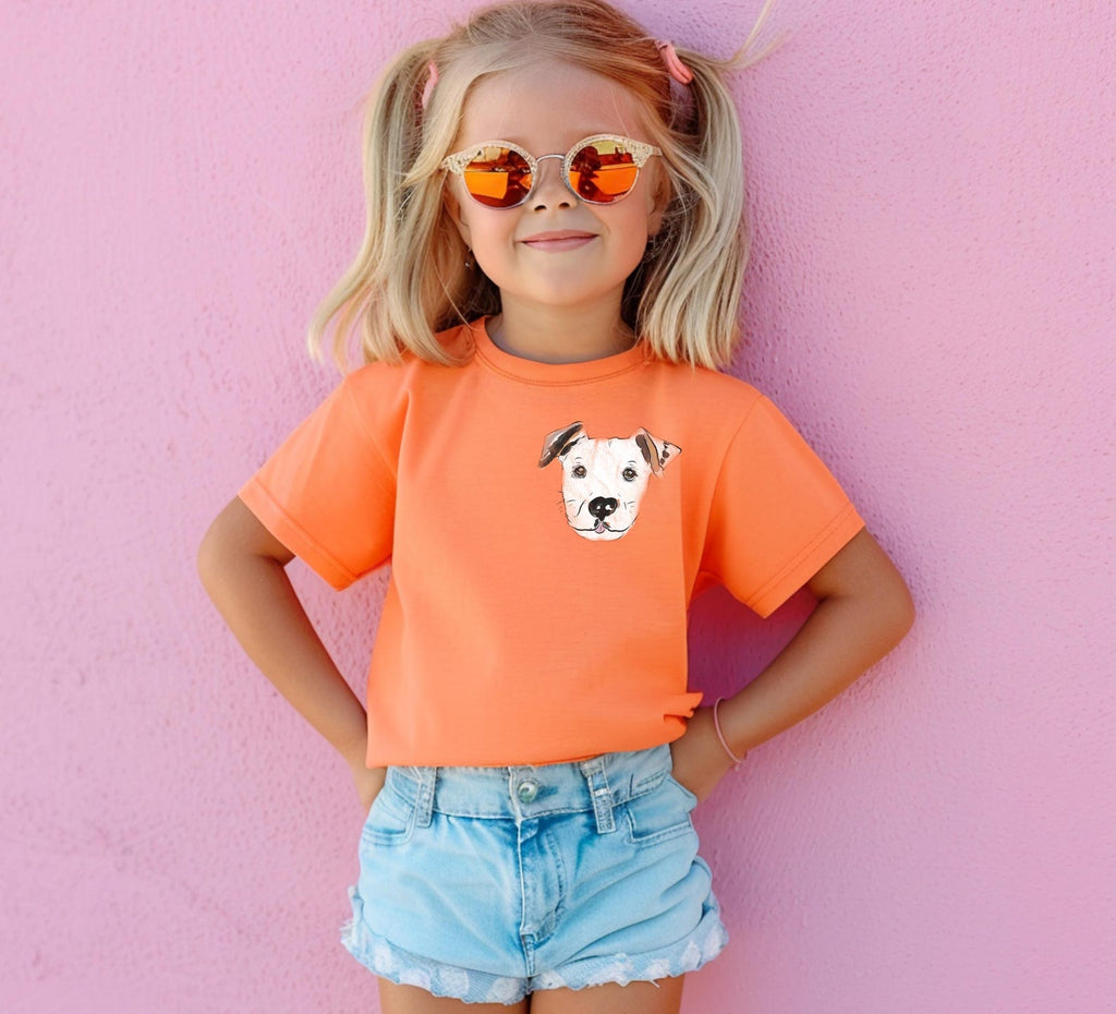 INFANT, TODDLER, or YOUTH Personalized Full Color Custom Pet Portrait T-Shirt in Melon Orange with Pocket Style Design