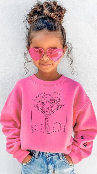 Pick a Style Toddler OR Youth Kid's Custom Pet Portrait with Book Sweatshirt in Hot Pink