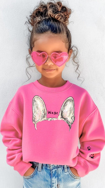 Toddler OR Youth Custom Dog or Cat Full Color Pet Ears Sweatshirt or Hoodie in Hot Pink