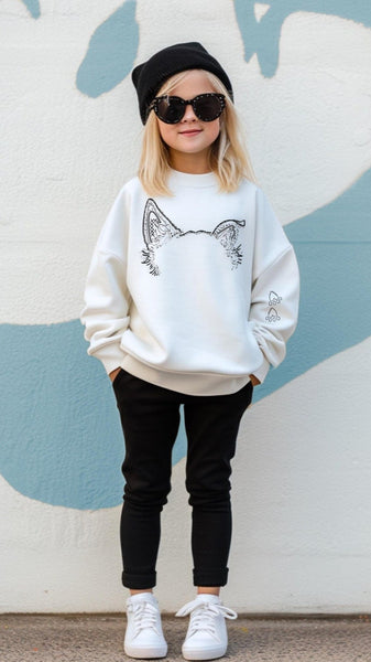 Pick a Style Toddler OR Youth Kid's Faux Embroidery Dog, Cat, or Other Pet's Ears Sweatshirt in White