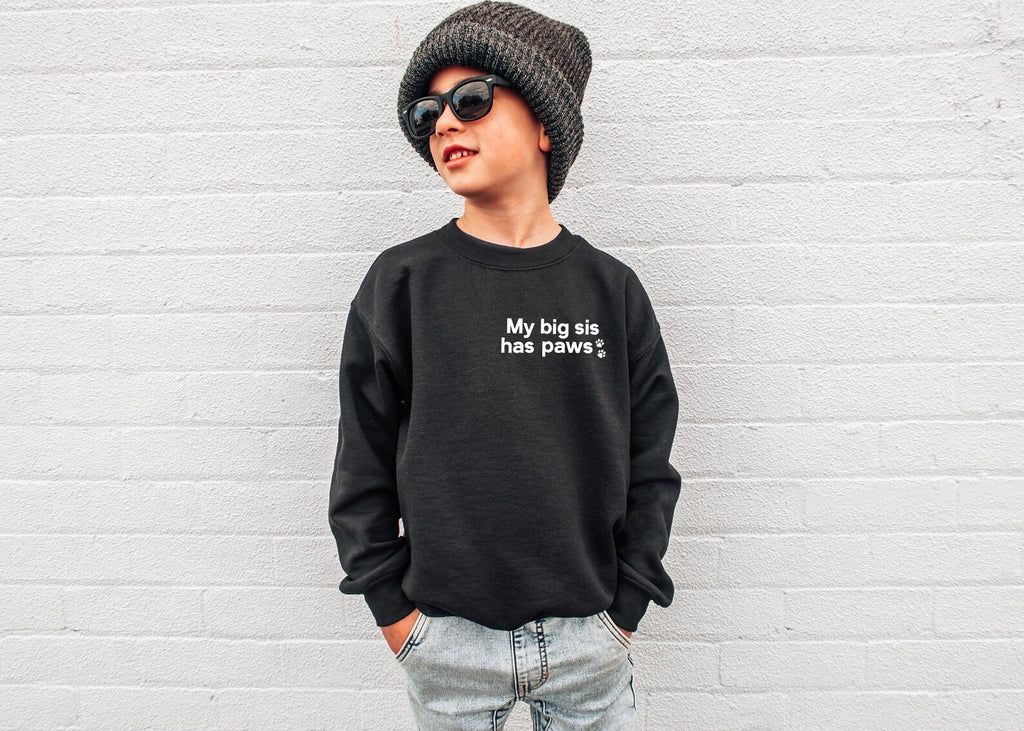 Pick a Style Toddler OR Youth Kid's My Bestie Has Paws with Pet Ears on Sleeve Sweatshirt in Black