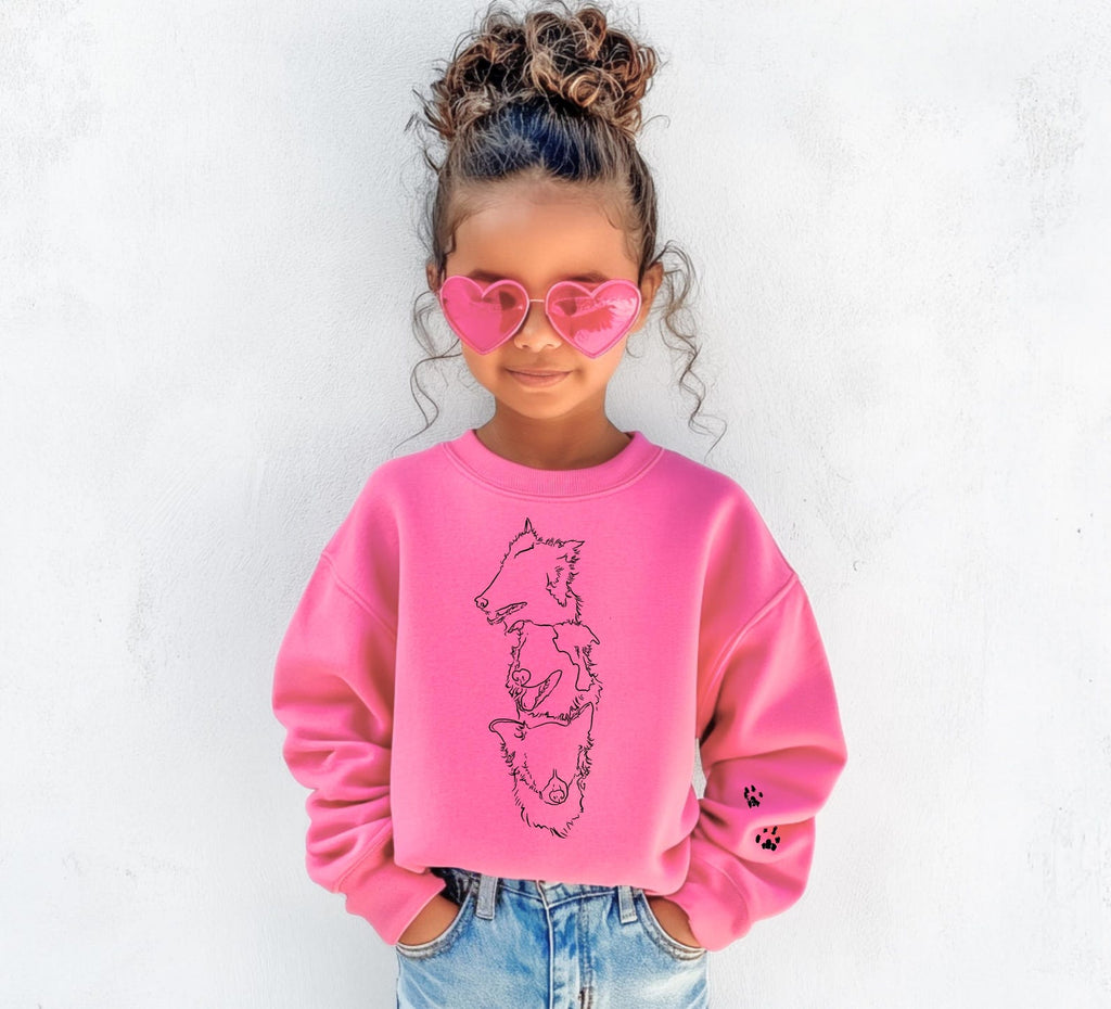 Pick a Style Toddler OR Youth Custom Dog or Cat Stacked or Side By Side Face Outlines in Hot Pink