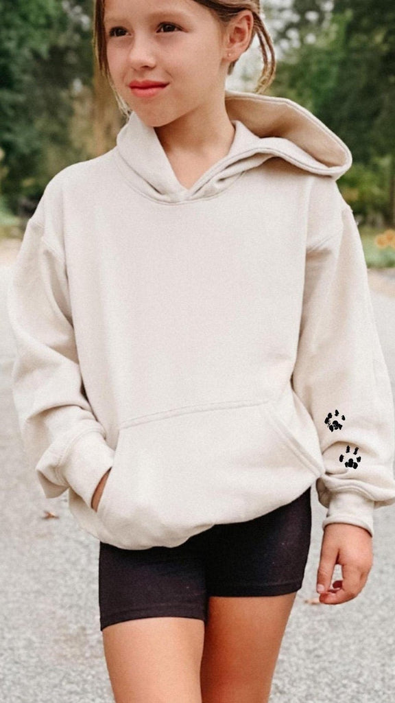 INFANT, TODDLER, or YOUTH Custom Sleeve Paw Print/s Sweatshirt in Sand Off White Tan