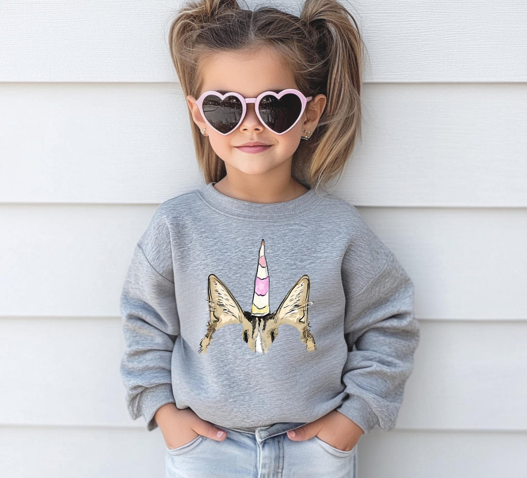 Toddler OR Youth Custom Dog or Cat Full Color Pet Ears Unicorn Sweatshirt or Hoodie Heather Grey