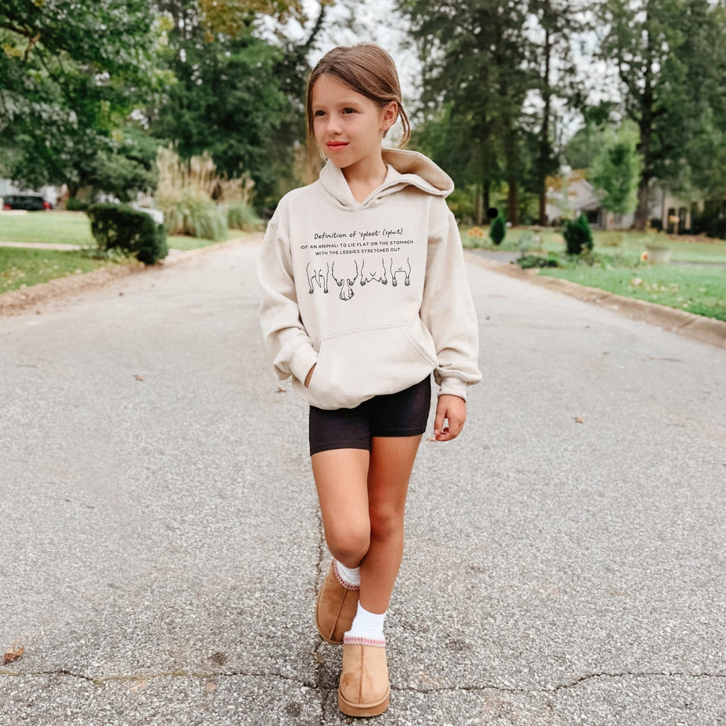 Pick a Style Toddler OR Youth Funny Sploot Definition Sweatshirt or Hoodie in Sand Tan