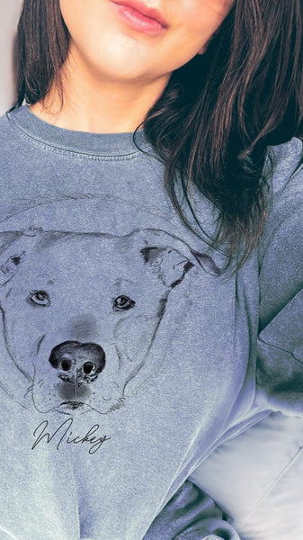 Comfort Colors Graphite Pet Portrait Unisex Long Sleeve T-Shirt in Blue Jean