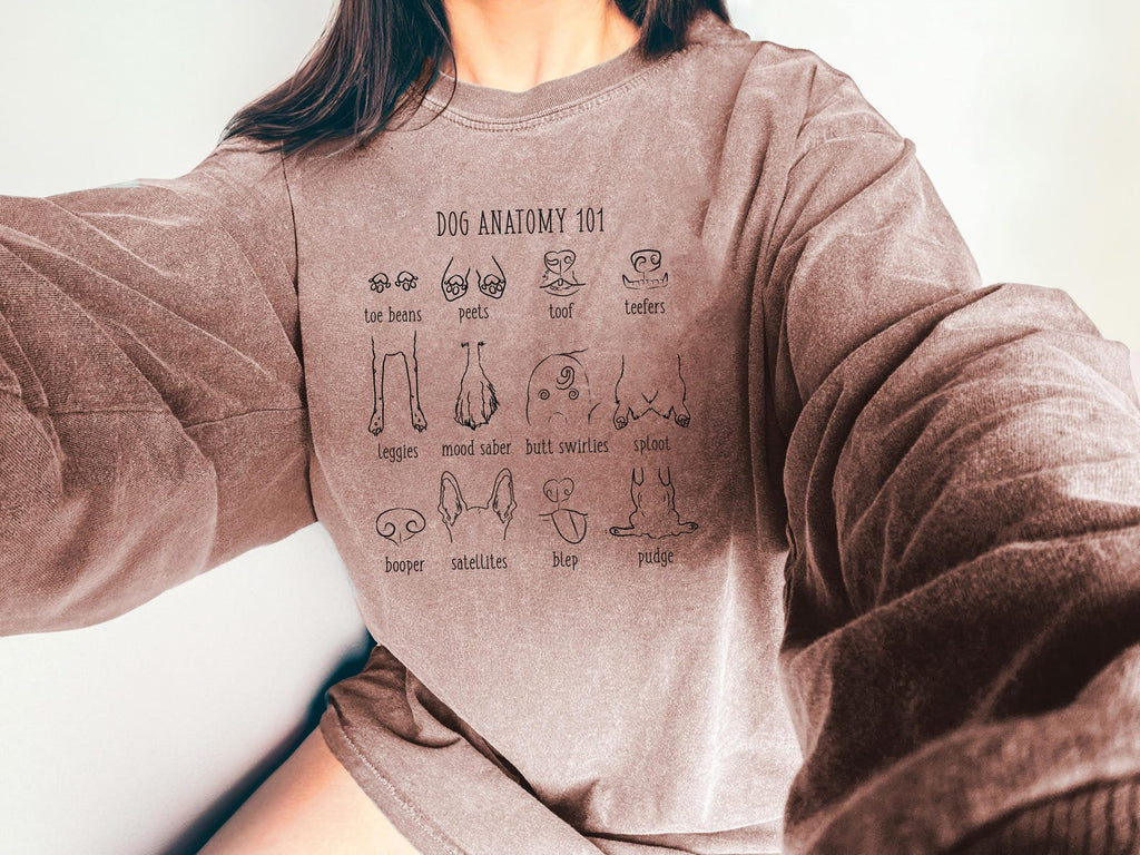 Dog Anatomy 101 Unisex Long Sleeve Comfort Colors T-Shirt in Espresso Brown