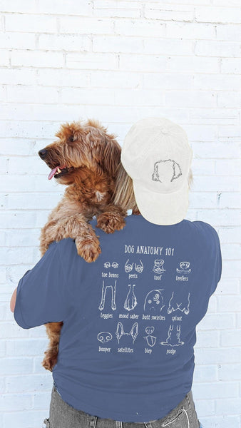 Dog Anatomy 101 Front/Back T-Shirt in Denim Blue