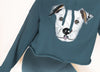 Custom Dog, Cat, or Other Pet's Color Portrait Cropped Hoodie or Crewneck Sweatshirt in Atlantic