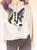 Custom Dog, Cat, or Other Pet's Color Portrait Cropped Hoodie or Crewneck Sweatshirt in Light Tan with Full Sized Design