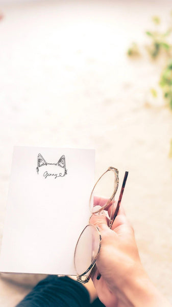 Faux Embroidered Notepad with Ears and Cursive Lettering