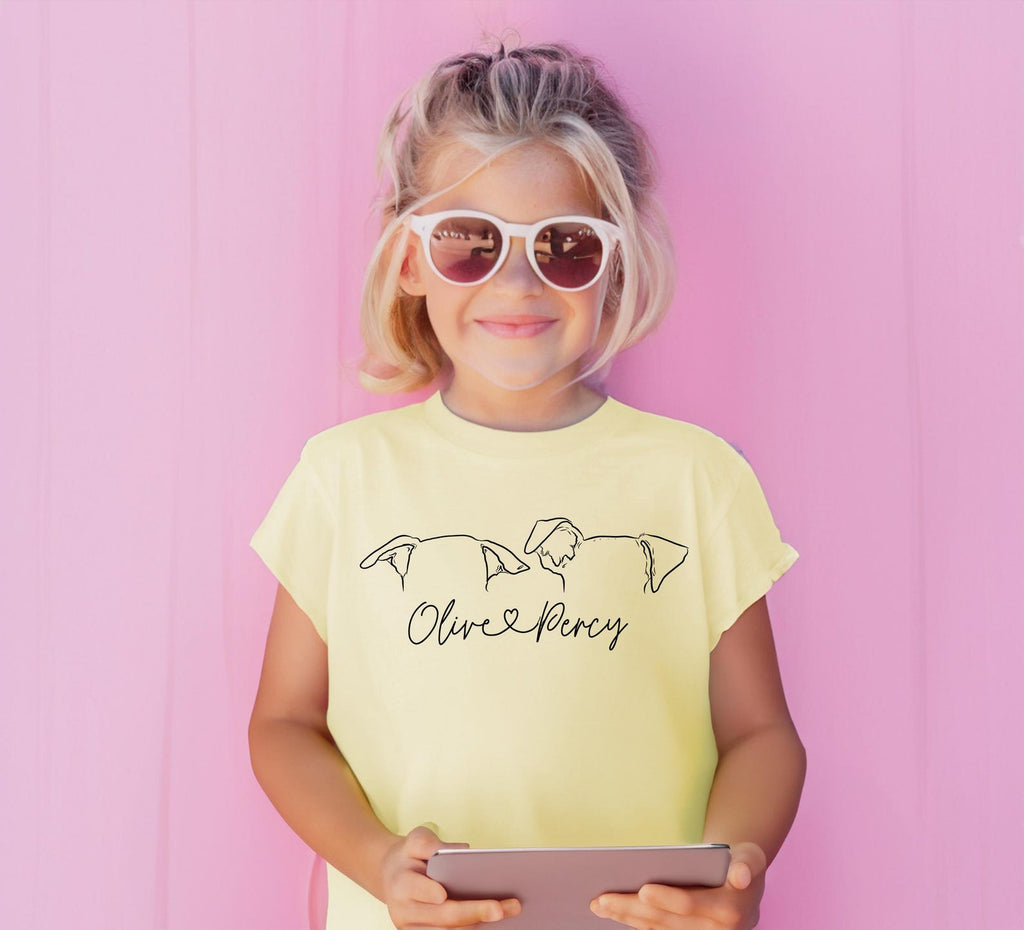 INFANT, TODDLER, or YOUTH Personalized Dog or Cat Ears T-Shirt in Butter Yellow 