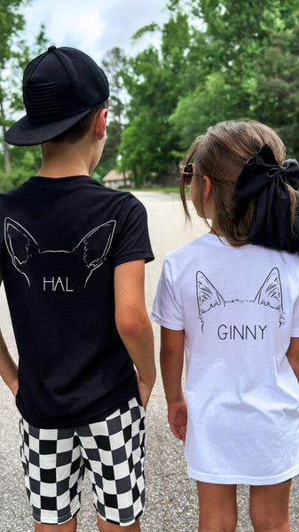 INFANT, TODDLER, or YOUTH Personalized Dog or Cat Ears T-Shirt in Black and White