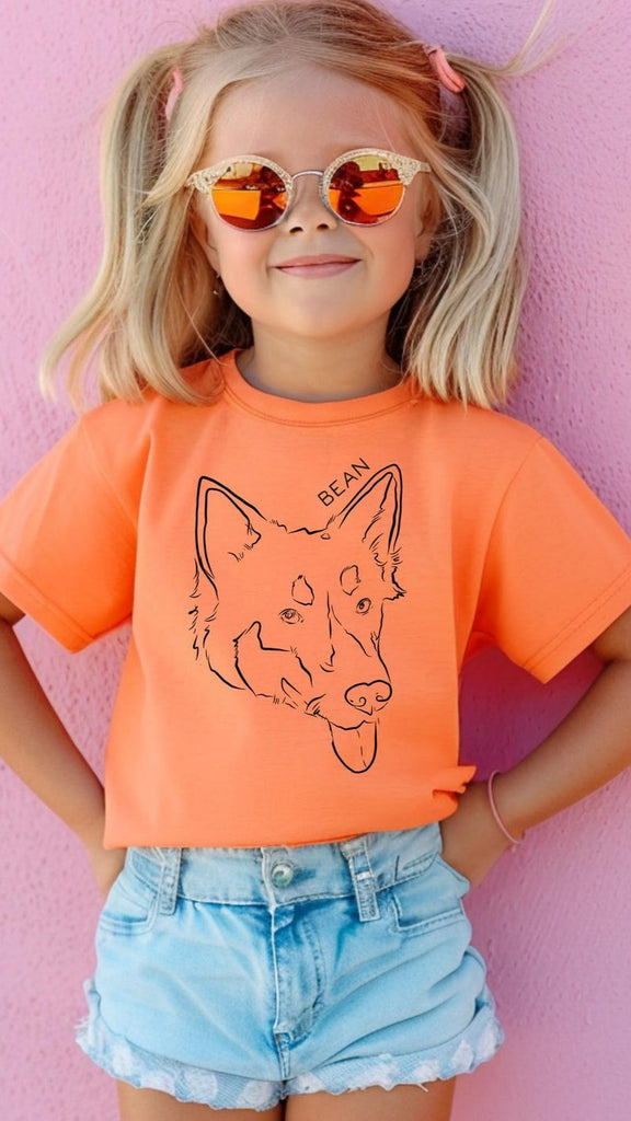 INFANT, TODDLER, or YOUTH Custom Full Face Pet Line Art T-Shirt in Melon Orange