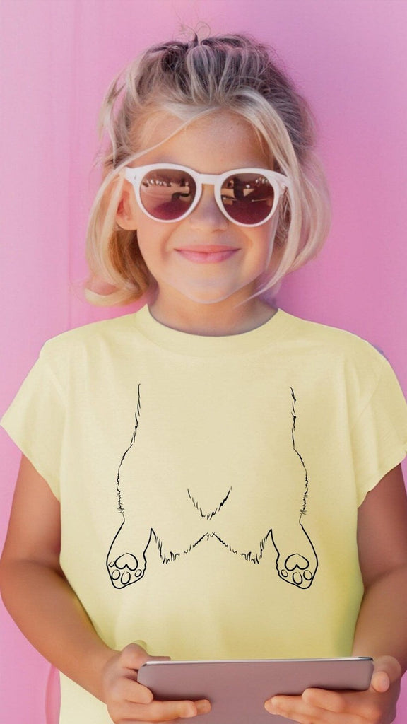 INFANT, TODDLER, or YOUTH Custom Pet Sploot Line Art T-Shirt in Butter Yellow