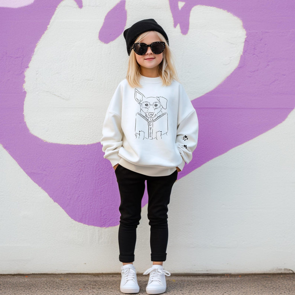 Pick a Style Toddler OR Youth Kid's Custom Pet Portrait with Book Sweatshirt in White