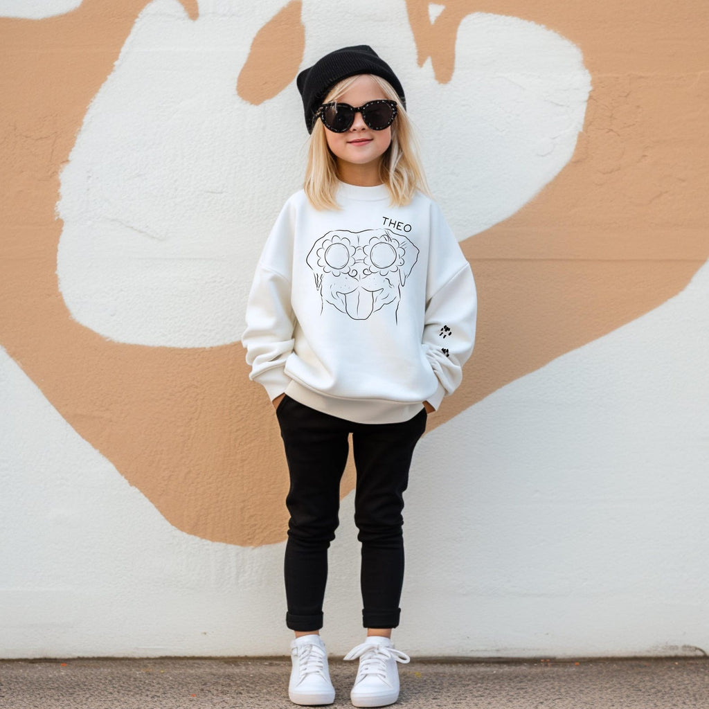 Pick a Style Toddler OR Youth Kid's Custom Pet Portrait with Glasses Sweatshirt in White