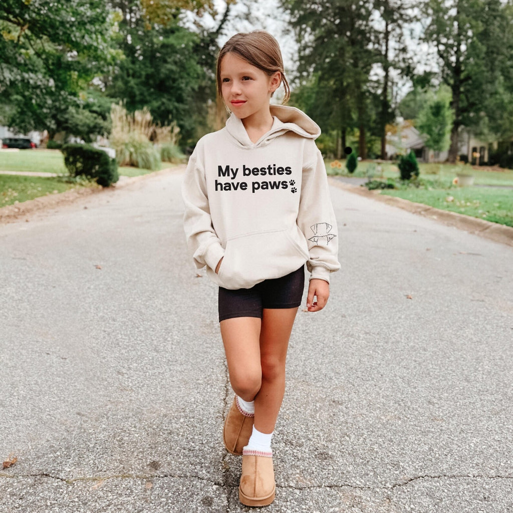 Pick a Style Toddler OR Youth Kid's My Bestie Has Paws with Pet Ears on Sleeve Sweatshirt in Tan