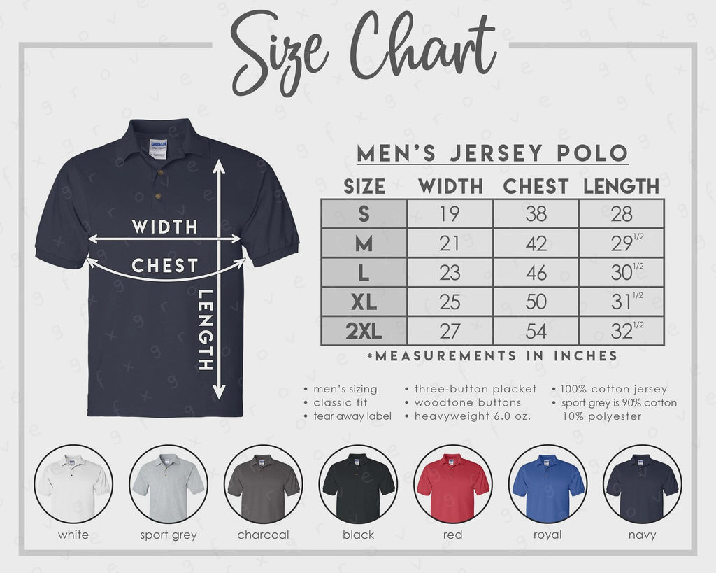 Men's Jersey Polo Size Chart