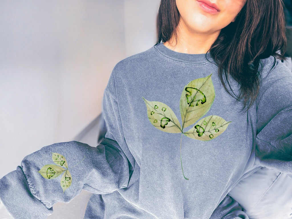 Custom Dog, Cat, or Other Paw or Nose Print/s on Green Leaf Long Sleeve Tee - Shown in Blue