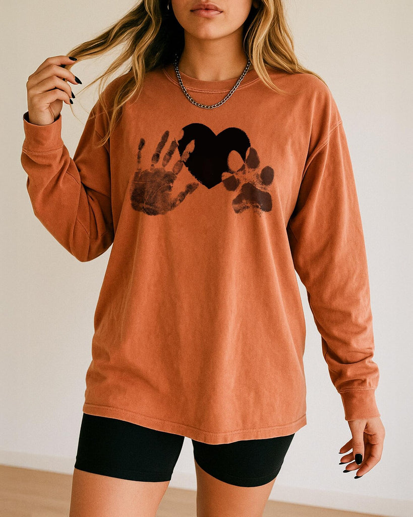 The Same Heart Long Sleeve Tee with Custom Paw and Hand Prints - in Yam Color