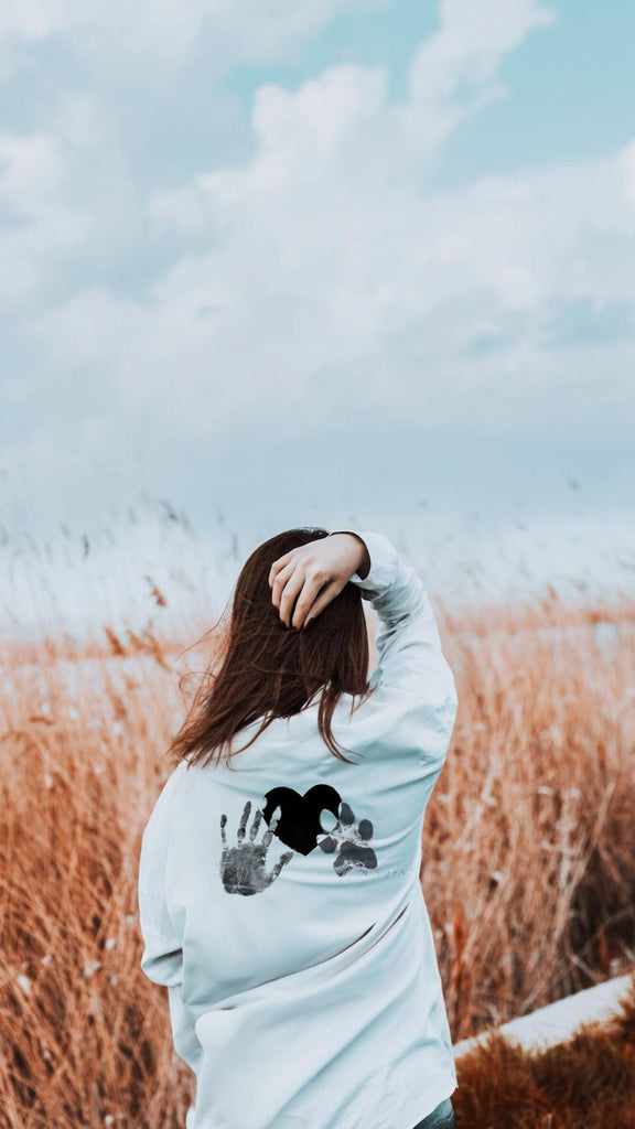 The Same Heart Long Sleeve Tee with Custom Paw and Hand Prints - On Chambray